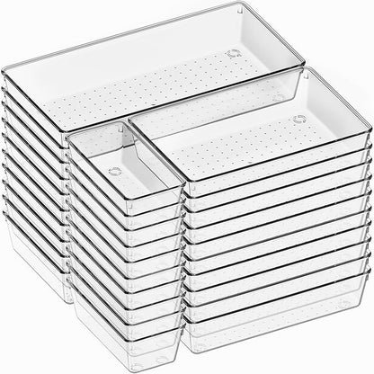Criusia 30 Pack Large Clear Plastic Drawer Organizer Bins