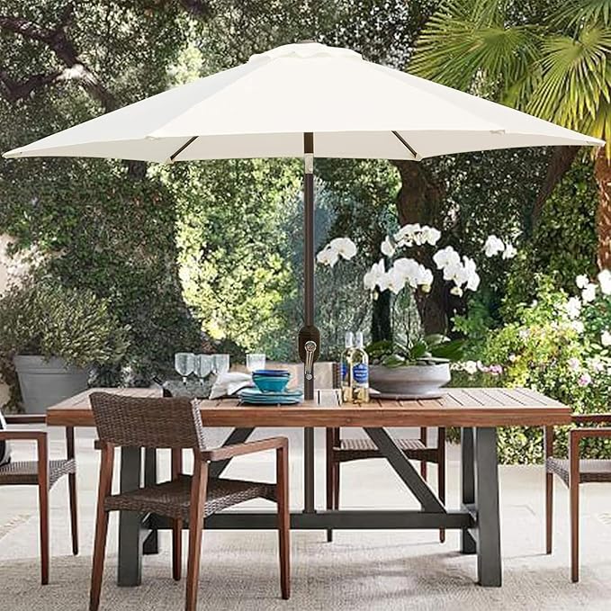 Blissun 7.5 ft Patio Umbrella, Yard Umbrella, Outdoor Market Umbrella with Push Button Tilt Crank (Creamy White)
