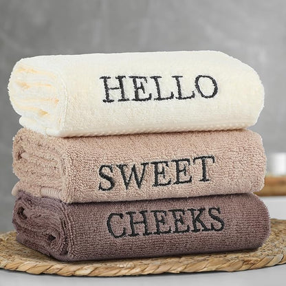 3 Pcs Hello Sweet Cheeks Hand Towels Farmhouse Decorative Embroidered Bathroom