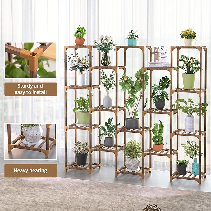 Uneedem Plant Stand Indoor Outdoor, Tall Plant Shelf for Multiple Plants, 17 Tiers Large Plant Rack Wood Plant Holder Plant Shelves for Room Corner Balcony Garden Patio