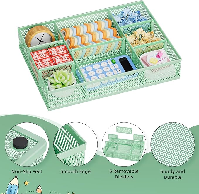 Marbrasse 2 Pack Desk Drawer Organizer, Mesh Drawer Organizer Tray