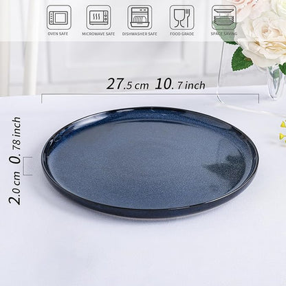 Dinner Plates Set of 6: Ceramic 10.7 Inch Handmade Reactive Glaze Stoneware Plate for kitchen, Modern Dinnerware Plates, Microwave & Dishwasher Safe, Scratch Resistant (Blue)