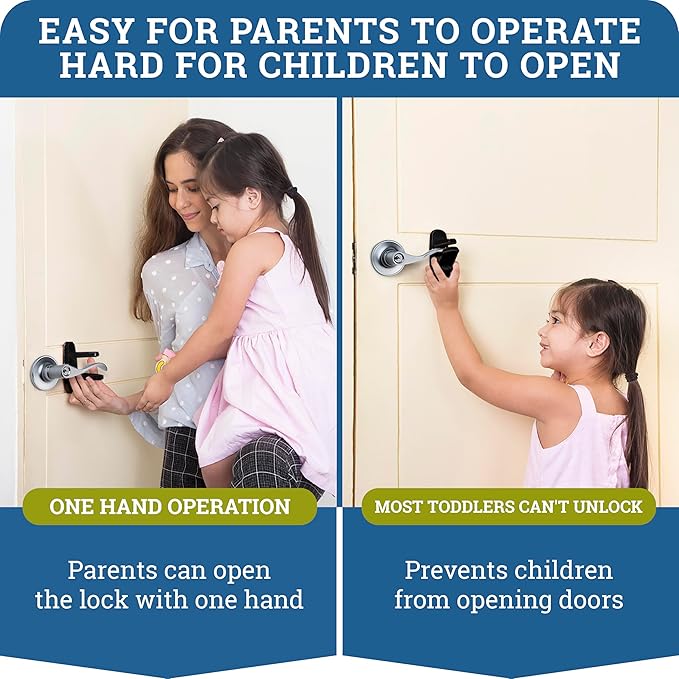 Door Lever Lock – Prevents Toddlers from Opening Doors – Easy One-Hand Operation