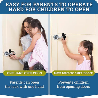 Door Lever Lock – Prevents Toddlers from Opening Doors – Easy One-Hand Operation