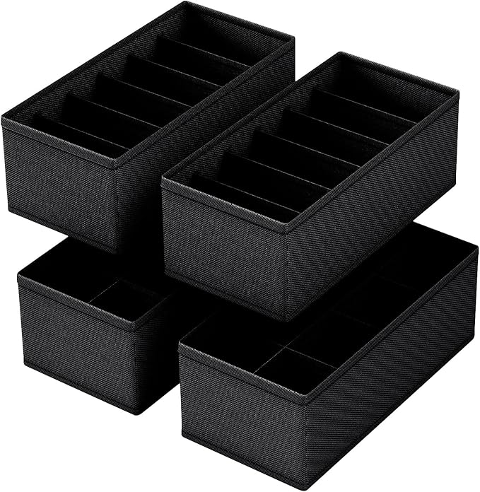 4 PACK Sock Underwear Drawer Organizer Dividers, Collapsible Cabinet Closet