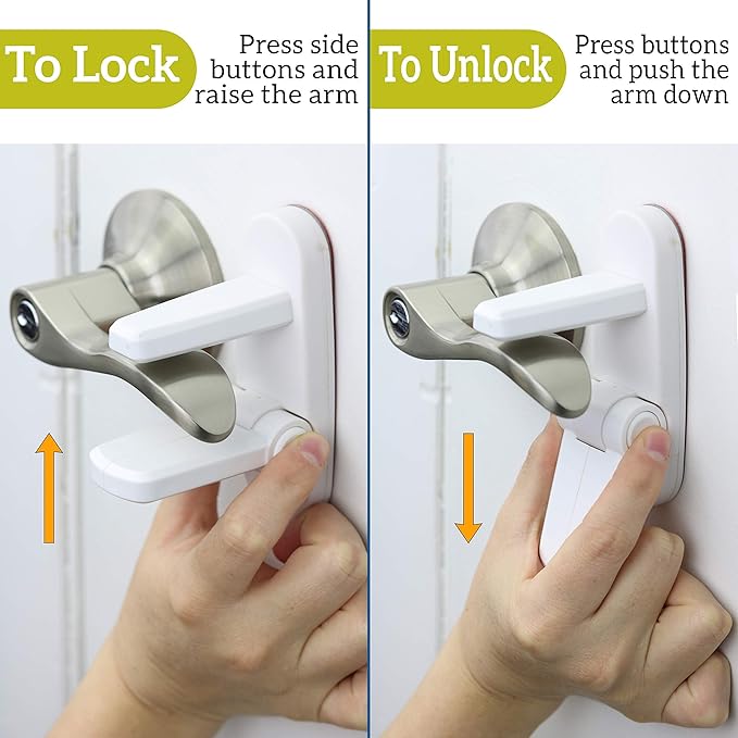 Door Lever Lock – Prevents Toddlers from Opening Doors – Easy One-Hand Operation