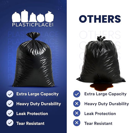 Plasticplace 95-96 Gallon Garbage Can Liners Heavy Duty 1.5 Mil Black Trash