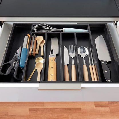 2-Piece Expandable Bamboo Kitchen Drawer Organizer