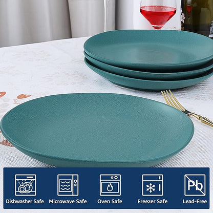fanquare 10" Green Matte Dinner Plate, Modern Ceramic Dishes Set for 4, Large Porcelain Plates Set, Kitchen Serving Plates, Microwave Safe