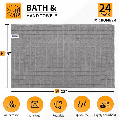 HOMERHYME Hand Towels for Bathroom, 24 Pack 25''*15'' Microfiber Grey Bath Hand
