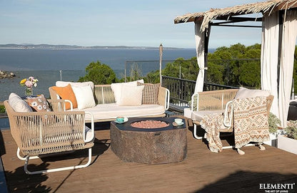 Elementi | Columbia Gas Fire Pit Cast Concrete Semi-Round Fire Table, Outdoor Fire Pit Electronic Ignition | Canvas Cover, Lava Rock Included | Natural Gas
