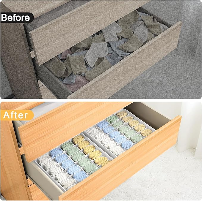 Joyoldelf Sock Drawer Organizer Divider Underwear Organizer 24-cell Fabric