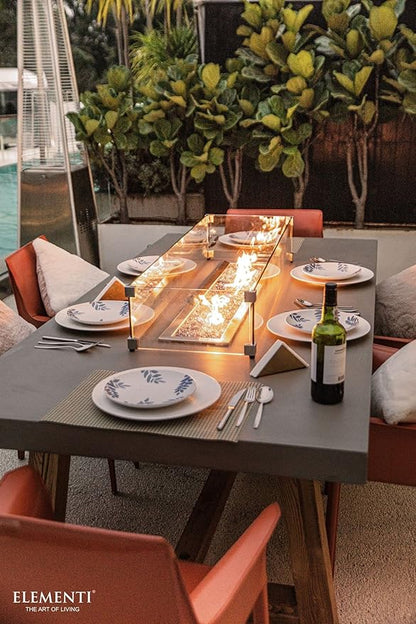 Elementi | Sonoma Gas Fire Pit Cast Concrete Rectangular Dining Fire Table, Outdoor Fire Pit Electronic Ignition | Canvas Cover, Lava Rock Included | Natural Gas