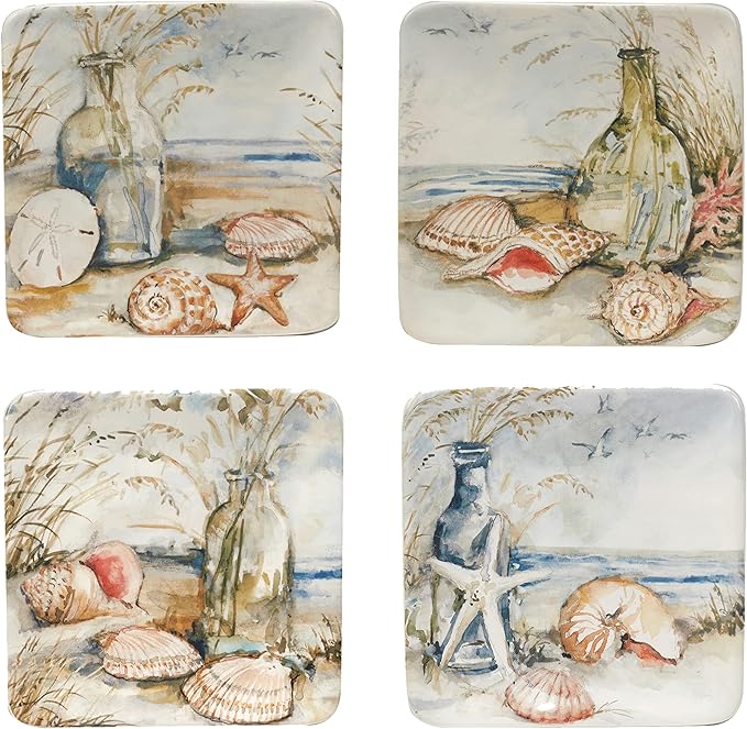 Certified International Coastal Landscape 6" Canape/Luncheon/Appetiser Plates, Assorted Designs, Multicolor, Medium, Set of 4