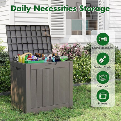 Outdoor Storage Box, Resin Deck Boxes Indoor and outdoor, Waterproof Storage Box Lockable Lid (Grey,32 Gallon)
