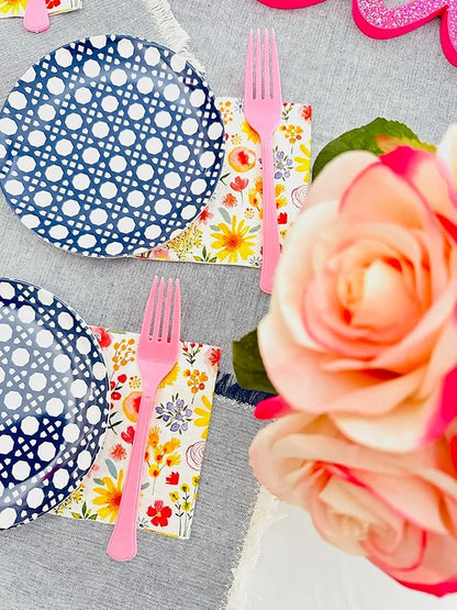 Sprinkles & Confetti Melamine Plate Set of 4 | 6" Appetizer Plates | Reusable & Unbreakable Outdoor Dinnerware | Modern Patio Dish Set for Entertaining | Dishwasher Safe Dishware (Blue Geo)