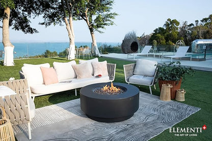 Elementi+ | Bundle Nimes Gas Fire Pit Cast Concrete 40" Dia. Round Fire Table, Outdoor Fire Pit Electronic Ignition | Canvas Cover, Fire Glass and Burner Lid Included | Dark Gray | Propane Gas