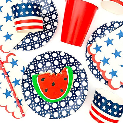 Sprinkles & Confetti Melamine Plate Set of 4 | 6" Appetizer Plates | Reusable & Unbreakable Outdoor Dinnerware | Modern Patio Dish Set for Entertaining | Dishwasher Safe Dishware (Blue Geo)