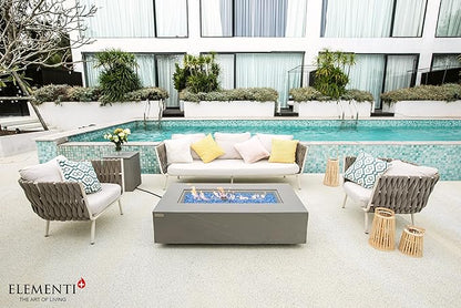 Elementi+ | Meteora Gas Fire Pit Cast Concrete 56" Rectangular Fire Table, Outdoor Fire Pit Electronic Ignition | Canvas Cover, Fire Glass and Burner Lid Included | Light Gray | Natural Gas