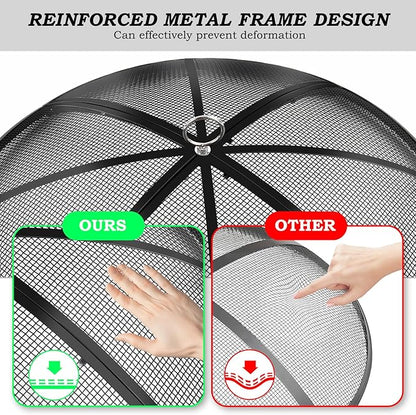 Fire Pit Spark Screen, 22 Inch Diameter Fire Pit Screen with Handle & Poker,Heavy Duty Metal Mesh Fire Pit Screen,Fire Pit Lid for Outdoor/Beach/RV Camping/Backyard
