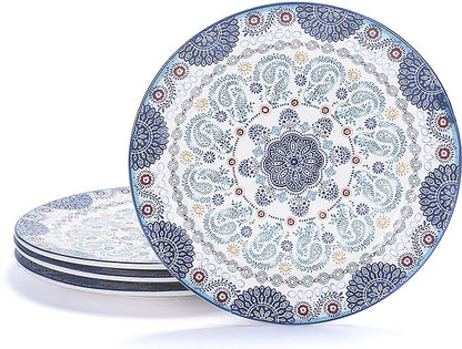 Bico Blue Talavera Dinner Plates Set of 4, 11 Inch Large Ceramic Plates for Pasta, Steak, Stylish Serving Dishes, Microwave and Dishwasher Safe, Gift for Housewarming and Thanksgiving