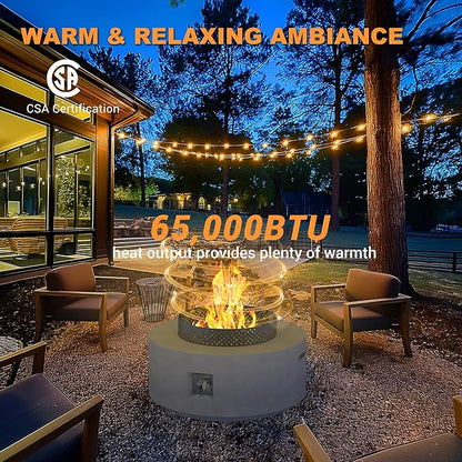 Fire Pit Table with Natural Gas Conversion Kit, 32 Inch 4-Piece Outdoor Propane Fire Pit Table 65,000 BTU Round Gas Firepit, Wind Guard, Tank Cover and BBQ Grill for Garden, Patio, Grey