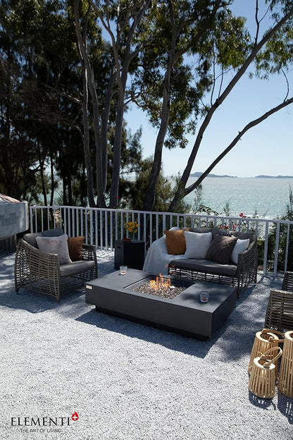 Elementi+ | Monte Carlo Gas Fire Pit Cast Concrete 60" Rectangular Fire Table, Outdoor Fire Pit Electronic Ignition | Canvas Cover, Fire Glass and Burner Lid Included | Light Gray | Propane Gas